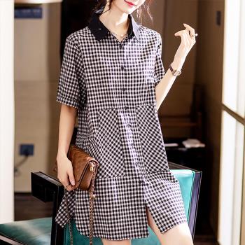 麗質達人 - 2293黑色格紋短袖洋裝