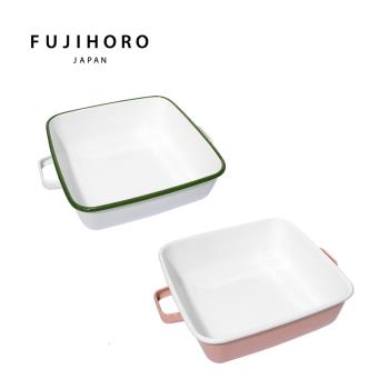 【富士琺瑯FUJIHORO】雙耳琺瑯烘焙保鮮盒方型1.8L(白(橄欖綠)/粉)