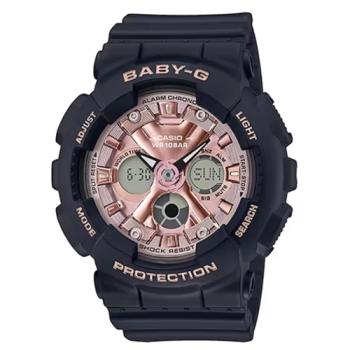 【CASIO 卡西歐】 BABY-G 雙顯手錶 黑x玫瑰金 BA-130-1A4 _51.2mm