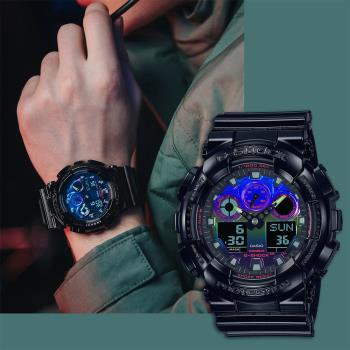 CASIO 卡西歐 G-SHOCK AI 探索虛擬彩虹系列雙顯手錶(GA-100RGB-1A)