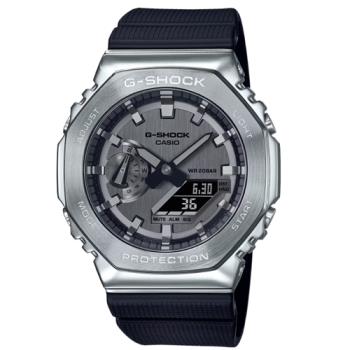 【CASIO 卡西歐】 G-SHOCK 百搭銀黑 金屬錶殼 八角形錶殼 GM-2100-1A_44.4mm