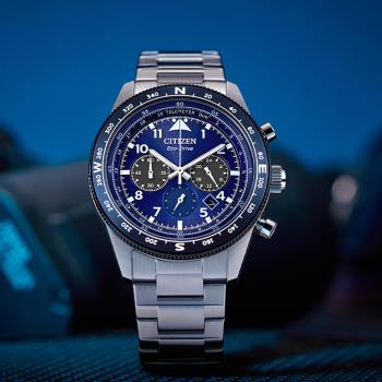 CITIZEN 星辰 光動能航空計時手錶-藍 CA4554-84L