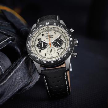 CITIZEN 星辰 光動能航空計時手錶-米X黑 CA4559-13A