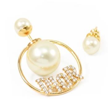 Christian Dior TRIBALES 品牌LOGO大圈環水鑽珠飾耳環.金