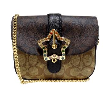 COACH gemma 五芒星水鑽防刮造型斜背包-(卡其x咖)-C7013美國原廠專櫃公司貨