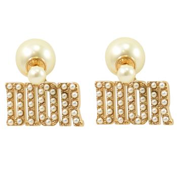 Christian Dior TRIBALES 品牌珠飾LOGO拼接針式耳環.金