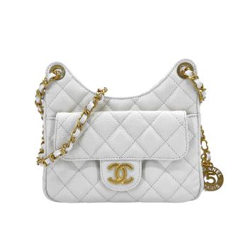 Chanel Hobo Bag 霧金雙C小號斜背流浪包(AS3710-白)