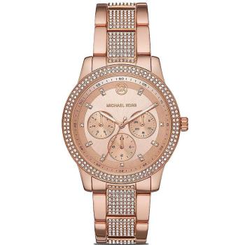 Michael Kors 全球巨星太閃耀晶鑽三眼優質腕錶-玫瑰金-MK6826