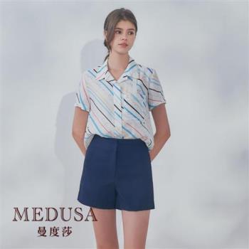 現貨【MEDUSA 曼度莎】水藍斜紋涼感短袖襯衫（M-2L）｜女短袖上衣 涼感上衣