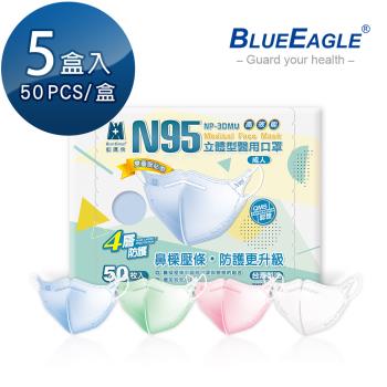 【藍鷹牌】N95醫用立體型成人口罩-壓條款 50片x5盒
