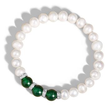 RJ New York 高貴綠瑪瑙珍珠水鑽彈性手鍊(白色)