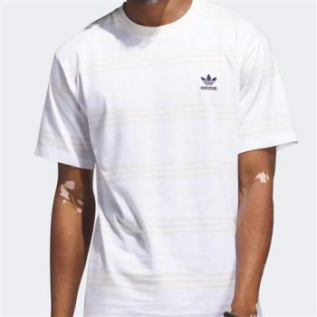 Adidas ENG 3-Stripes T 男款 米白色 條紋 運動 休閒 經典 復古 短袖 上衣 IL4702