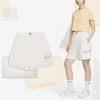 Nike 短褲 NSW Swoosh 女款 米白 黃 高腰 寬鬆 大勾 DM6750-030