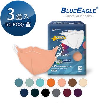 【藍鷹牌】N95醫用立體型成人口罩 五層防護-壓條款 50片x3盒