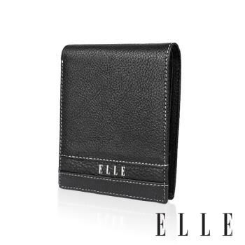 【ELLE HOMME】ELLE品牌3卡上翻3窗格 短夾/皮夾/男夾(黑色)