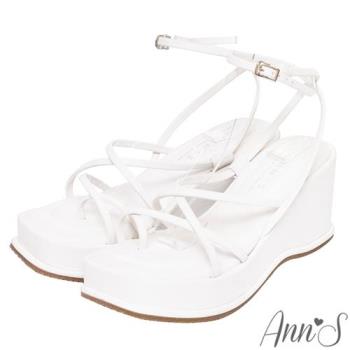 Ann’S美圖厚底系列-極細柔軟線條套指方頭涼鞋-7.5cm-白