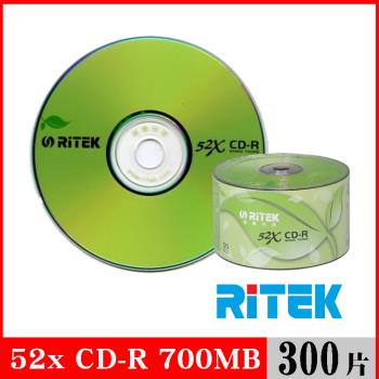 RITEK錸德 52x CD-R 700MB 環保葉版/300片裸裝