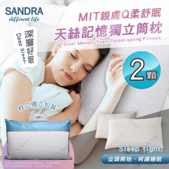 【Sandra仙朵拉】MIT台灣製 天絲記憶獨立筒枕頭x2入(枕芯/枕心/中鋼彈簧)