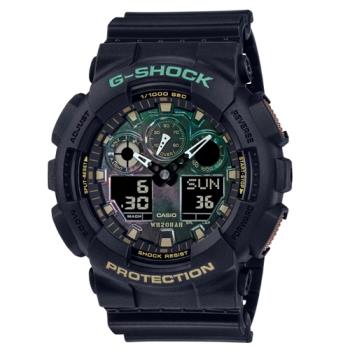 【CASIO 卡西歐】G-SHOCK新古典金屬質感雙顯手錶_黑X綠X棕_GA-100RC-1A_51.2mm