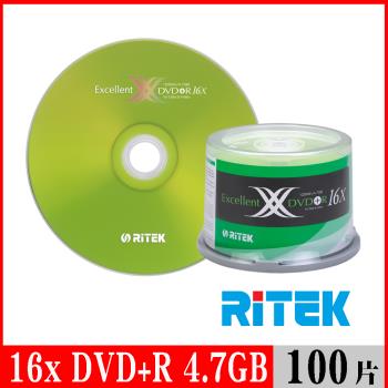 RITEK錸德 16x DVD+R 4.7GB X版/100片布丁桶裝