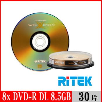 RITEK錸德 8x DVD+R DL 8.5GB X版/30片布丁桶裝