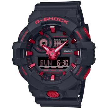 【CASIO 卡西歐】 G-SHOCK 火焰紅黑雙顯手錶 GA-700BNR-1A_53.4mm
