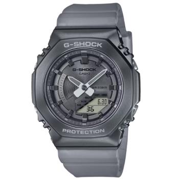 【CASIO 卡西歐】 G-SHOCK 八角金屬錶殼 半透明錶帶 雙顯手錶-霧灰_GM-S2100MF-1A_40.4mm