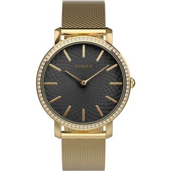 【TIMEX】天美時 復刻系列  水晶錶圈仕女手錶 ( 黑x金 TXTW2V52300)