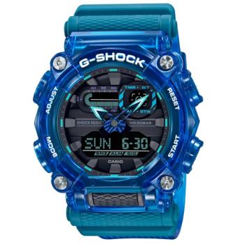 【CASIO 卡西歐】 G-SHOCK 工業風格半透明雙顯手錶-透藍_GA-900SKL-2A_49.5mm