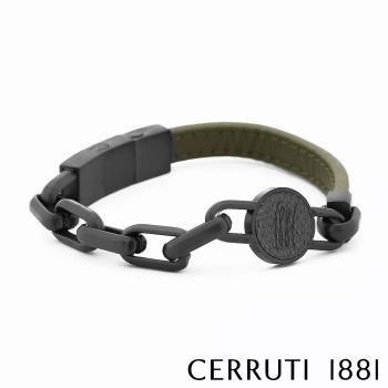【CERRUTI 1881】義大利經典不鏽鋼皮革手環 墨綠色 限量2折 全新專櫃展示品 (CB6204)