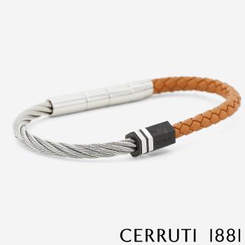 【CERRUTI 1881】義大利經典不鏽鋼皮革手環 灰橘色 限量2折 全新專櫃展示品 CB1604