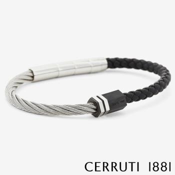 【CERRUTI 1881】義大利經典不鏽鋼皮革手環 灰黑色 限量2折 全新專櫃展示品 CB1601