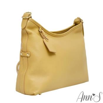 Ann’S容納輕鬆可裝A4文件-頭層牛皮真皮自然摔紋大容量側背包-黃