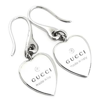 九五成新展示品-半價出清-GUCCI 925純銀-刻字愛心墜飾吊飾耳環