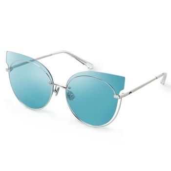 【MOLSION】陌森 MS7007 A90 貓眼造型墨鏡 橢圓框太陽眼鏡 藍鏡片/銀框 62mm