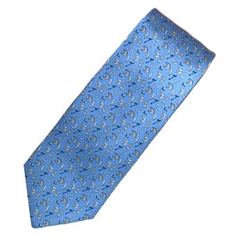 【愛馬仕】 HERMES Concours Hippique 圖案真絲領帶 男士領帶-藍色 606168T 28