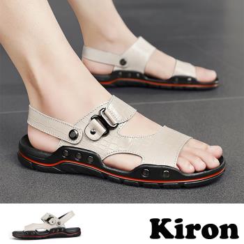 【KIRON】拖鞋 涼鞋/兩穿法設計個性鱷魚皮紋拼接時尚涼拖鞋 - 男鞋 米