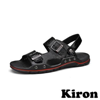 【KIRON】拖鞋 涼鞋/兩穿法設計鱷魚皮紋皮帶釦設計涼拖鞋- 男鞋 黑