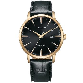 【CITIZEN】星辰 Eco-Drive光動能 BM7462-15E 數字 日期顯示 皮錶帶男錶 黑/金 40mm