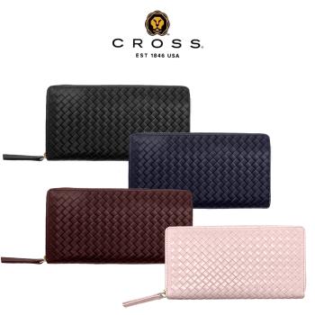 CROSS 限量1折 頂級小羊皮蒂蜜特系列編織紋拉鍊長夾 全新專櫃展示品 (附禮盒包裝 品牌提袋)
