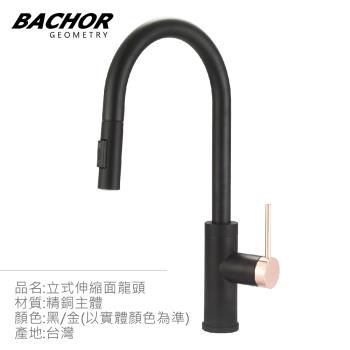 【BACHOR】立式2段功能伸縮龍頭 黑/金 E11329BG-無安裝