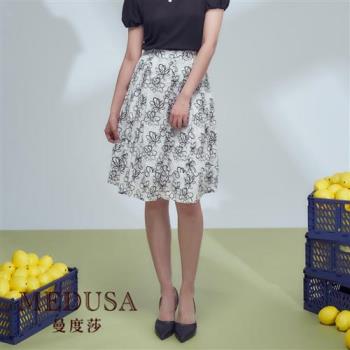 現貨【MEDUSA 曼度莎】黑色花朵箱褶短裙（M-XL）｜女短裙 中長裙