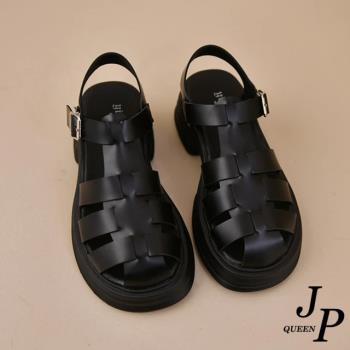JP Queen New York 復古編織圓頭鏤空厚底包頭涼鞋(2色可選)