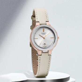 CASIO 卡西歐 SHEEN 輕奢金屬光皮帶女錶(SHE-4559GBL-7A)