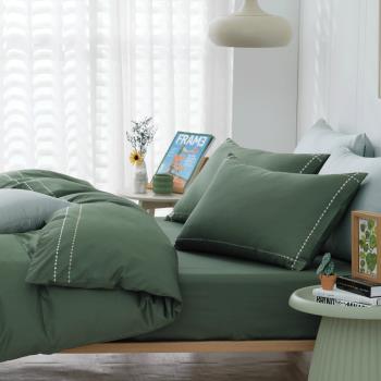 好關係 HAOKUANXI｜森林濃綠-純境長纖棉刺繡床包被套枕套組-標準雙人
