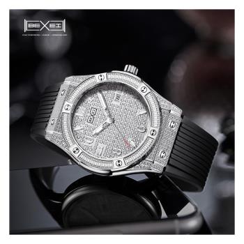 【BEXEI 】 貝克斯 超強動能鏤空鑲鑽蝴蝶扣自動機械錶-9175