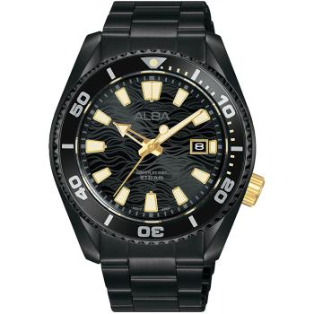 ALBA 雅柏 潛水波紋水鬼造型腕錶/全黑/43.5mm (VJ42-X348SD/AS9R63X1)