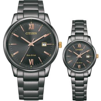CITIZEN 星辰 光動能情侶手錶 對錶-黑 BM6976-72E+EW2316-79E