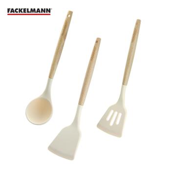 德國Fackelmann 木柄耐熱矽膠工具3件組(煎匙+湯杓+槽鏟)