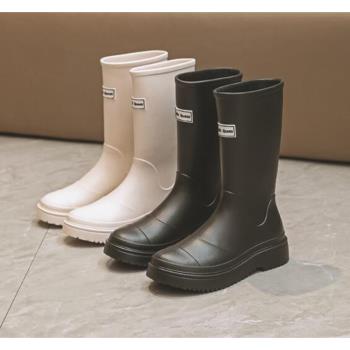 Taroko 巴黎時尚素色厚底中筒雨靴(2色可選)